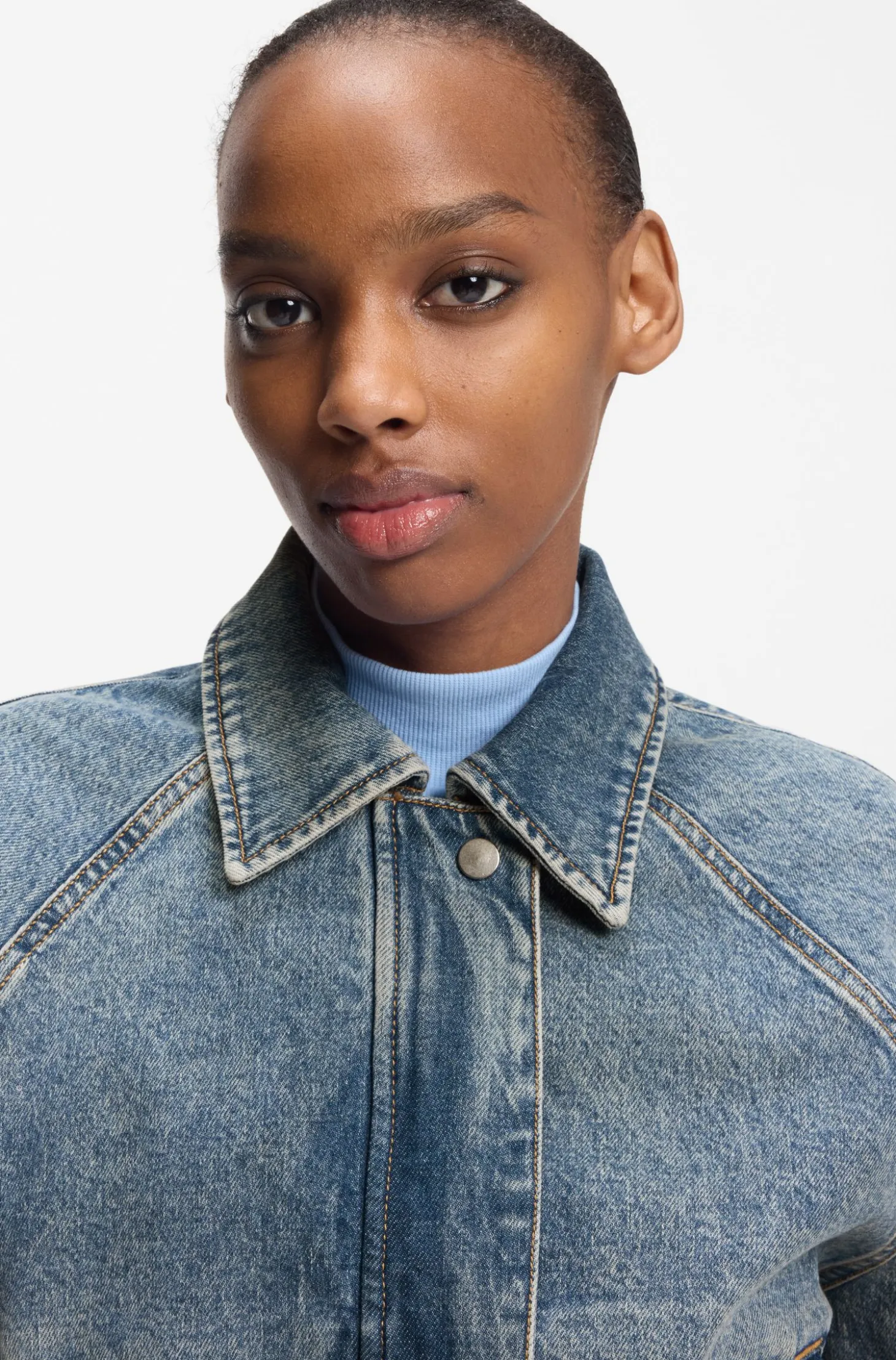 Bomber jacket in blue stretch denim