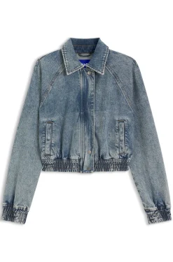 Bomber jacket in blue stretch denim