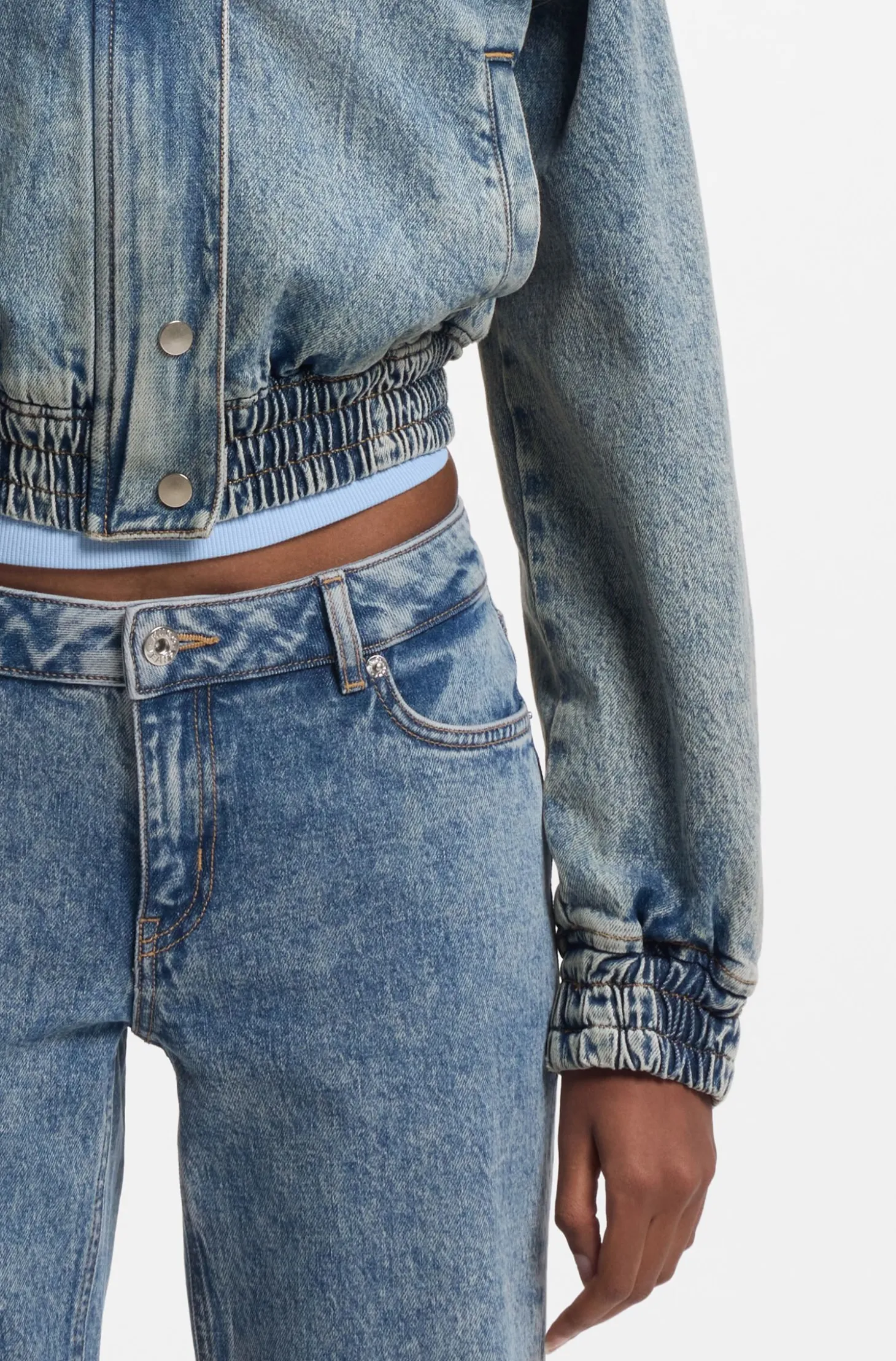 Bomber jacket in blue stretch denim