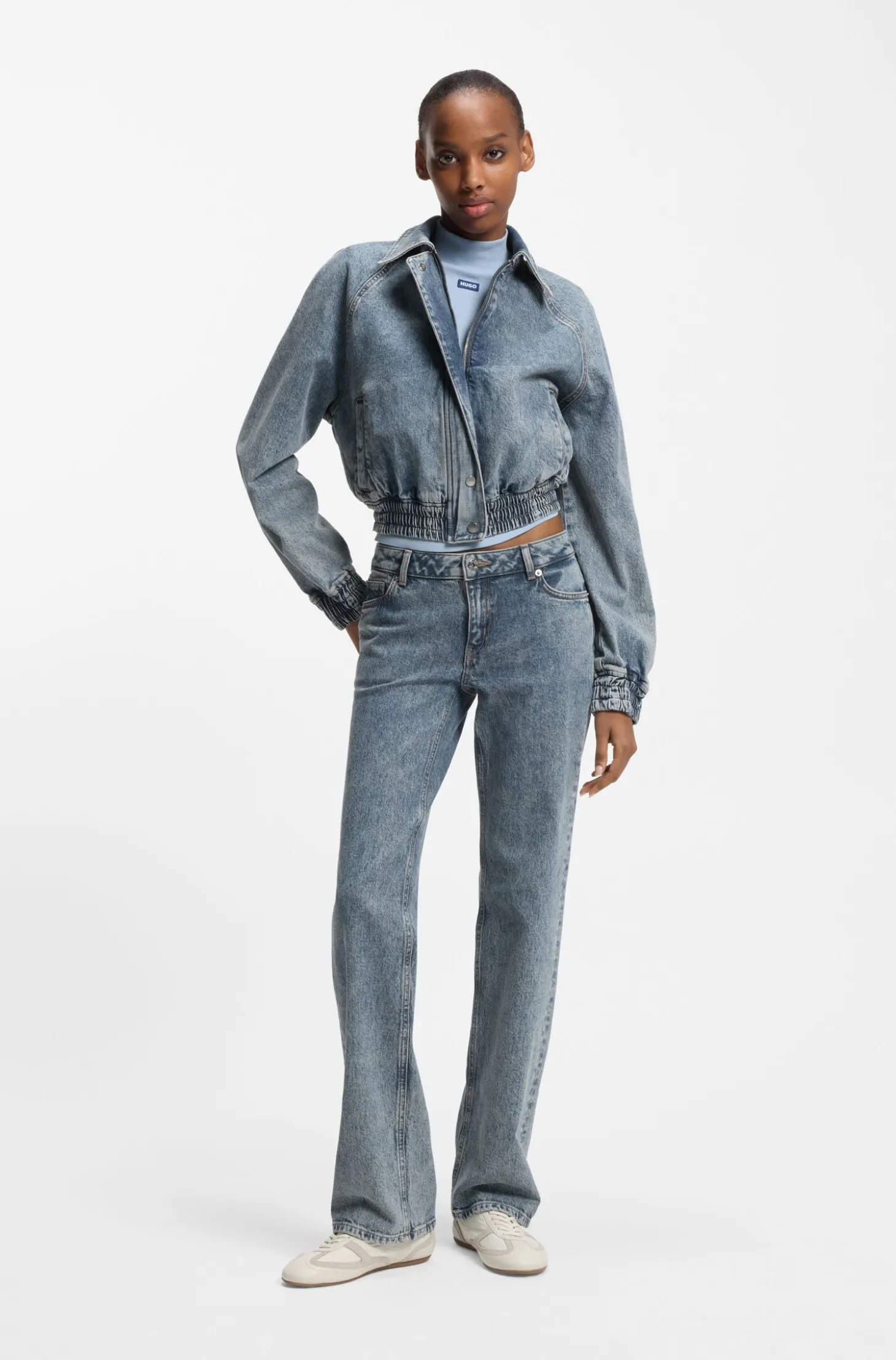 Boot-cut jeans in blue stretch denim