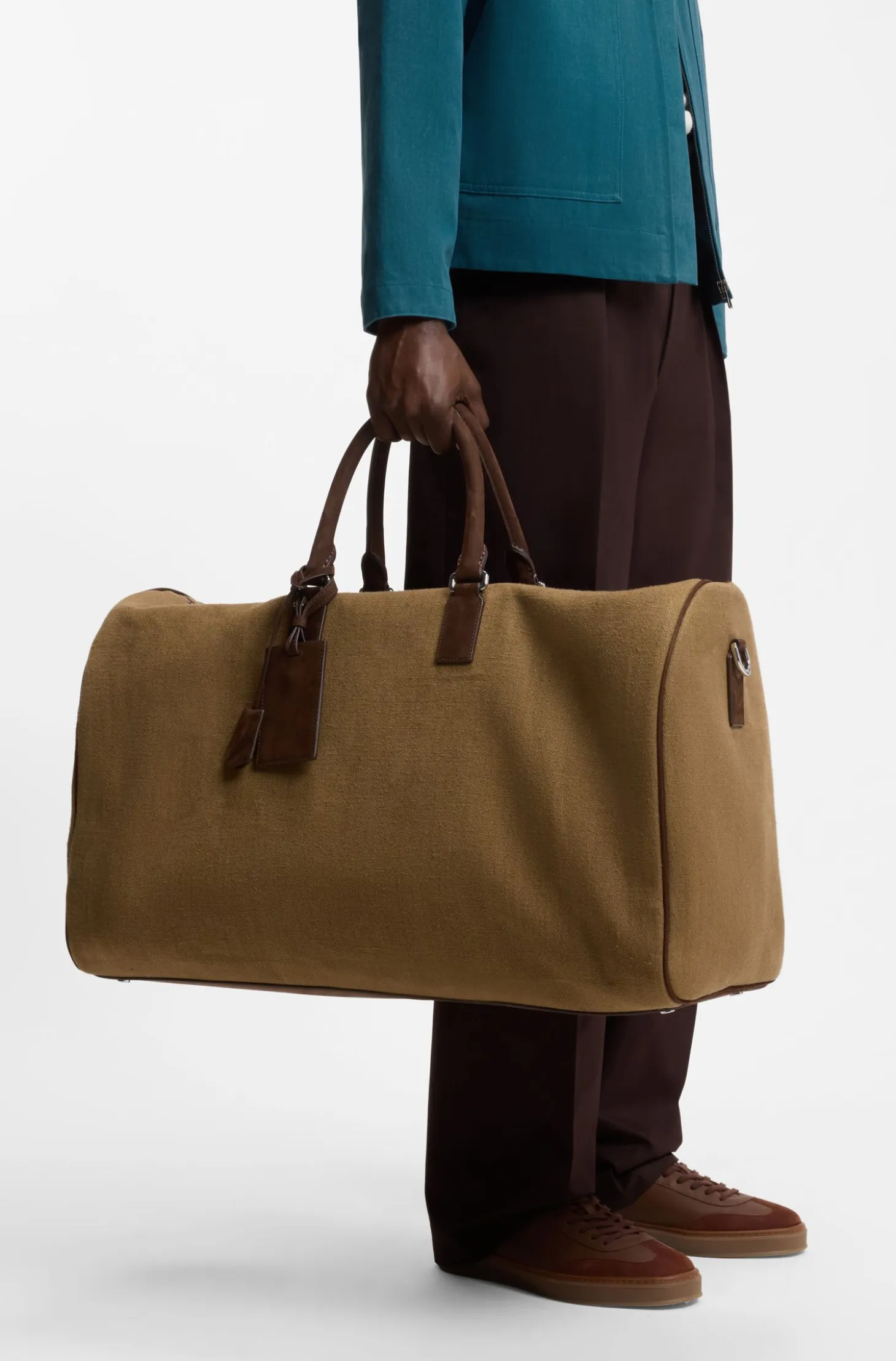 BOSS BY BECKHAM linen holdall with suede trims