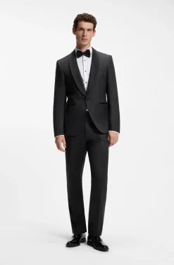 BOSS ONE Regular-fit tuxedo trousers in virgin-wool serge