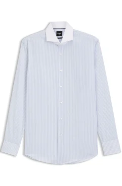 BOSS ONE Slim-fit shirt in striped cotton twill