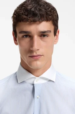 BOSS ONE Slim-fit shirt in striped cotton twill