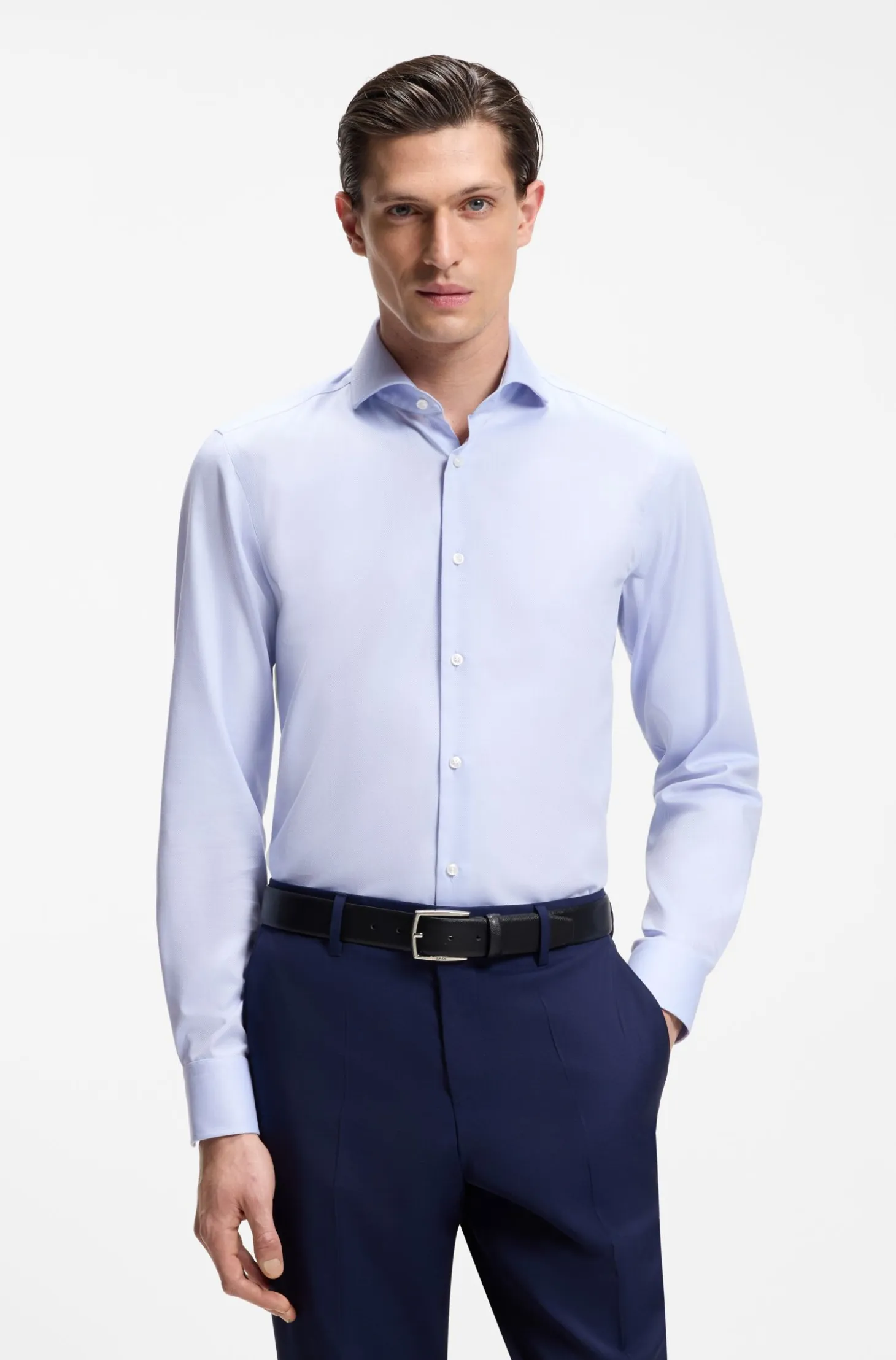 BOSS ONE Slim-fit shirt in wrinkle-resistant Oxford cotton