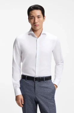 BOSS ONE Slim-fit shirt in wrinkle-resistant Oxford cotton