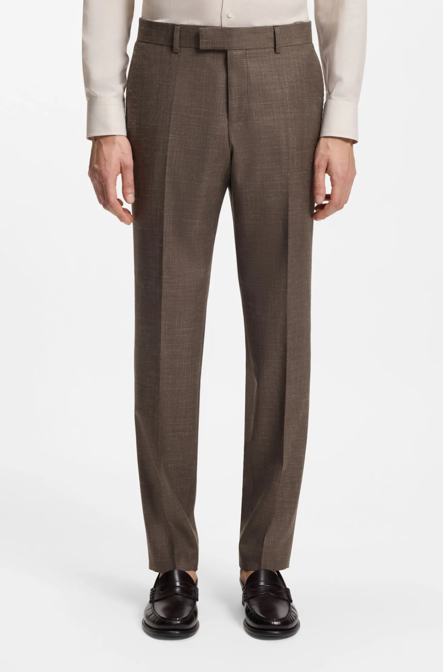 BOSS ONE Slim-fit suit trousers in wool, silk and linen