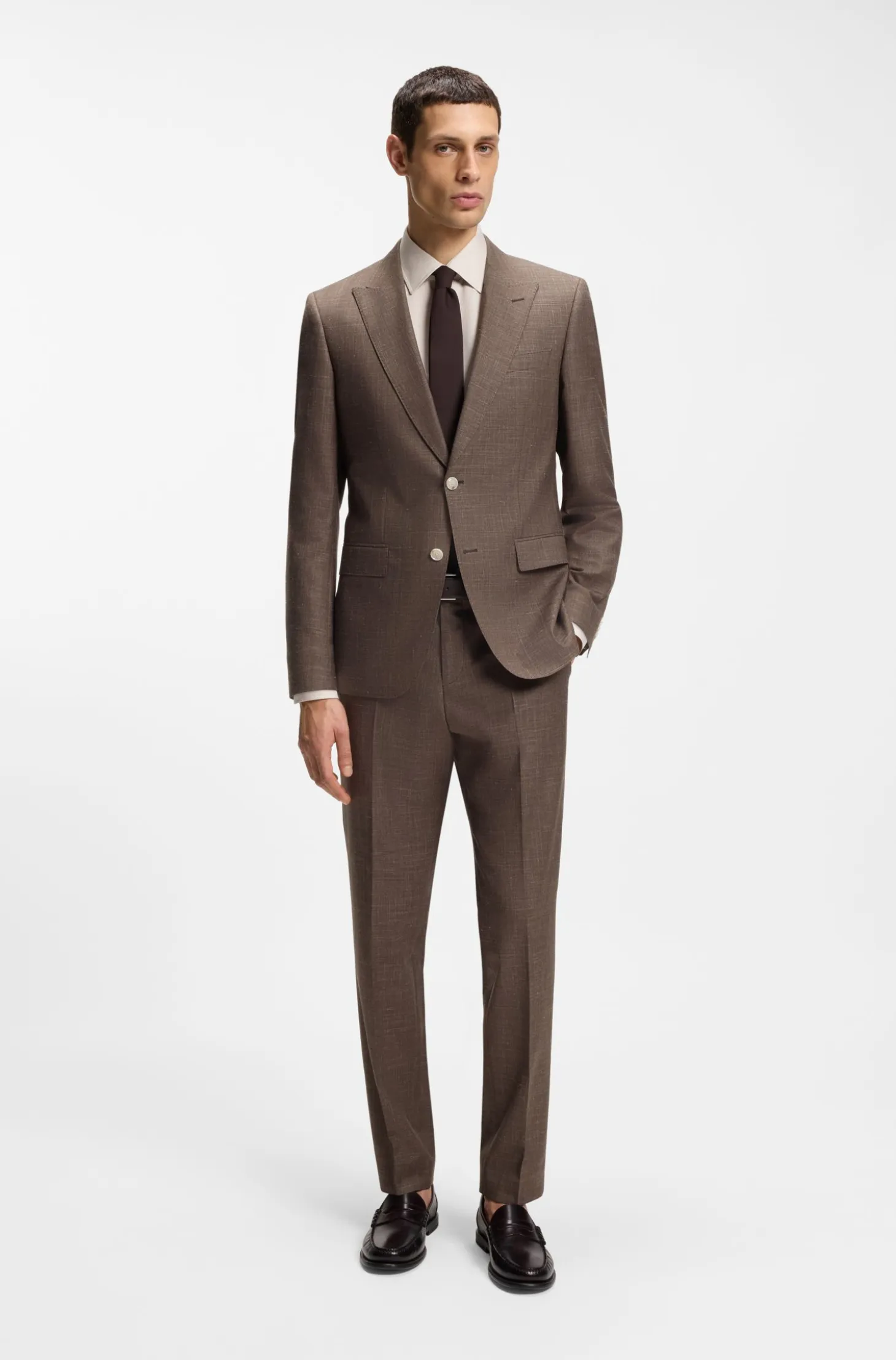 BOSS ONE Slim-fit suit trousers in wool, silk and linen