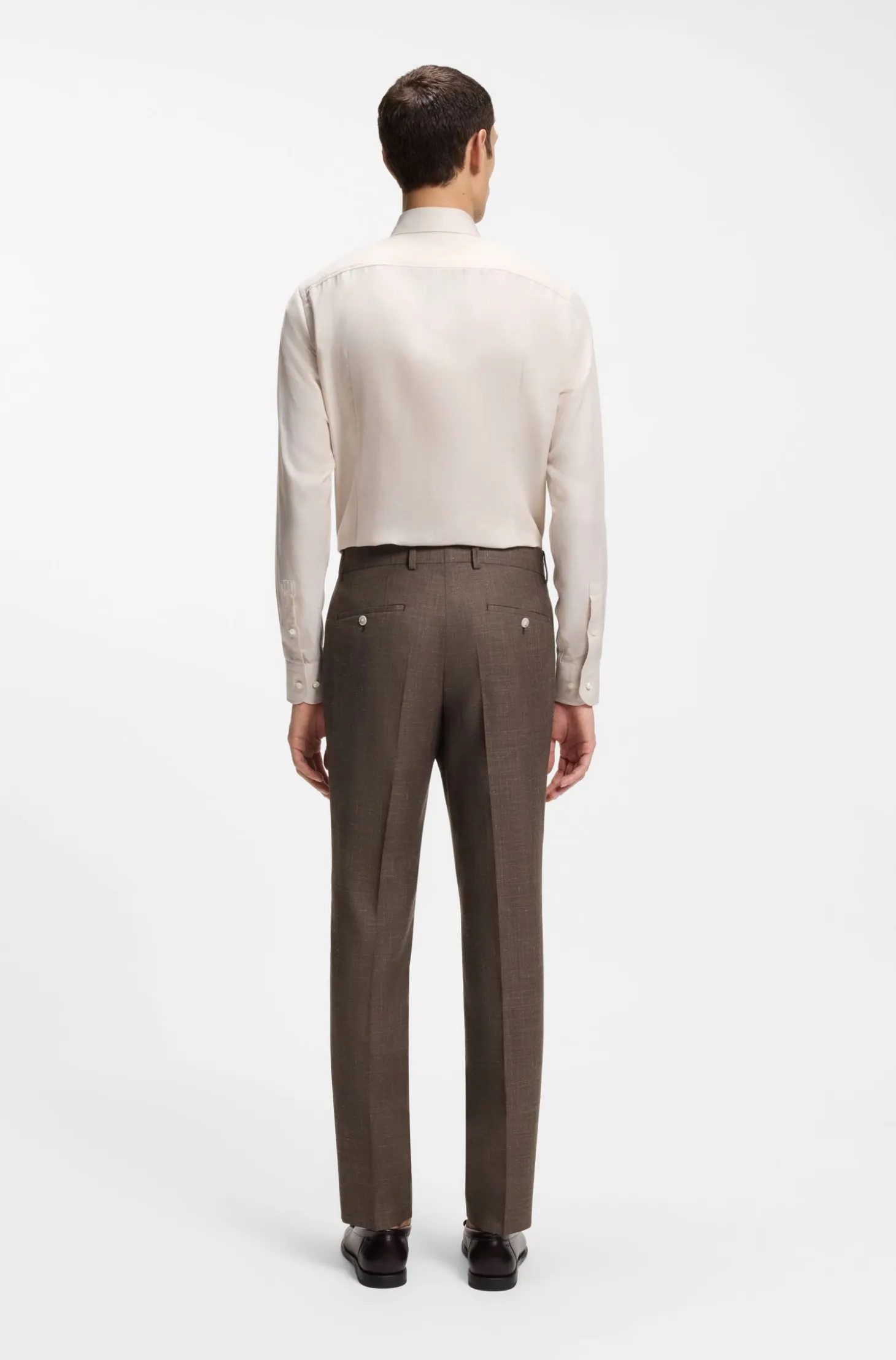 BOSS ONE Slim-fit suit trousers in wool, silk and linen