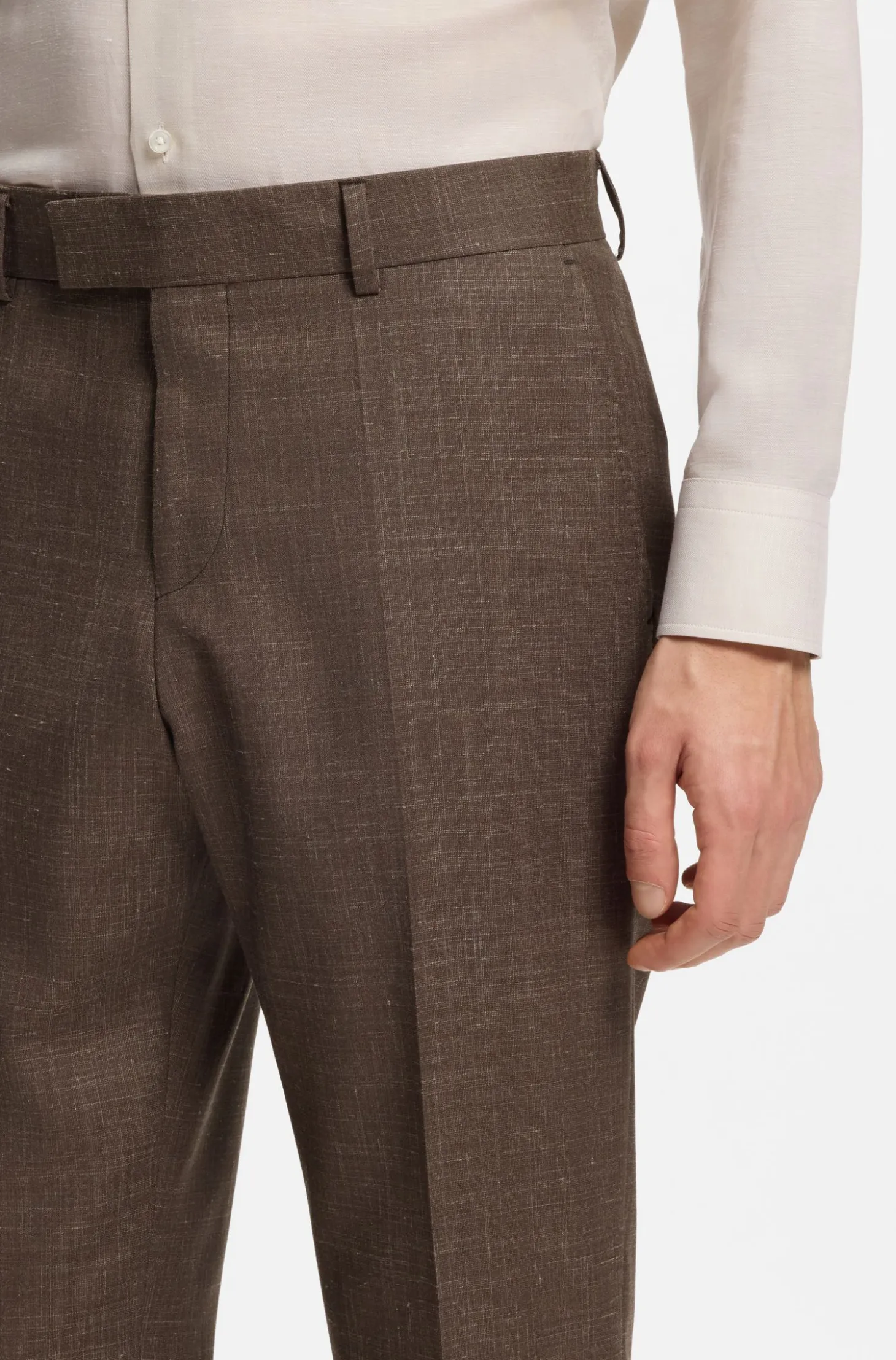 BOSS ONE Slim-fit suit trousers in wool, silk and linen