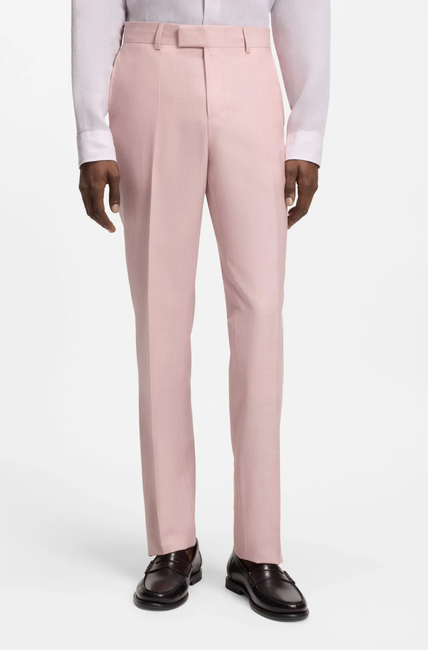 BOSS ONE Slim-fit suit trousers in wool, silk and linen
