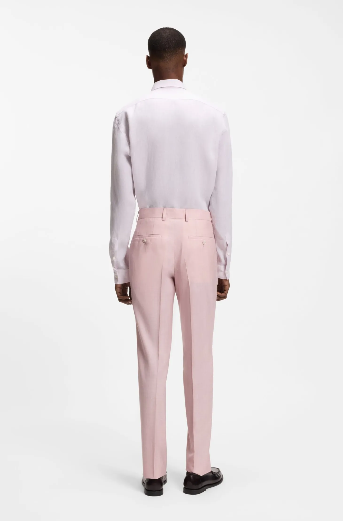 BOSS ONE Slim-fit suit trousers in wool, silk and linen