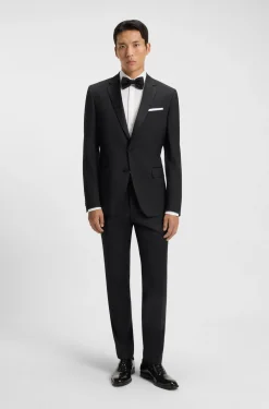 BOSS ONE Slim-fit tuxedo trousers in virgin-wool serge