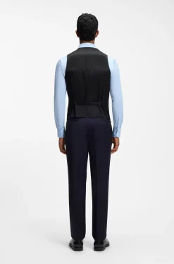 BOSS ONE Slim-fit waistcoat in virgin-wool serge
