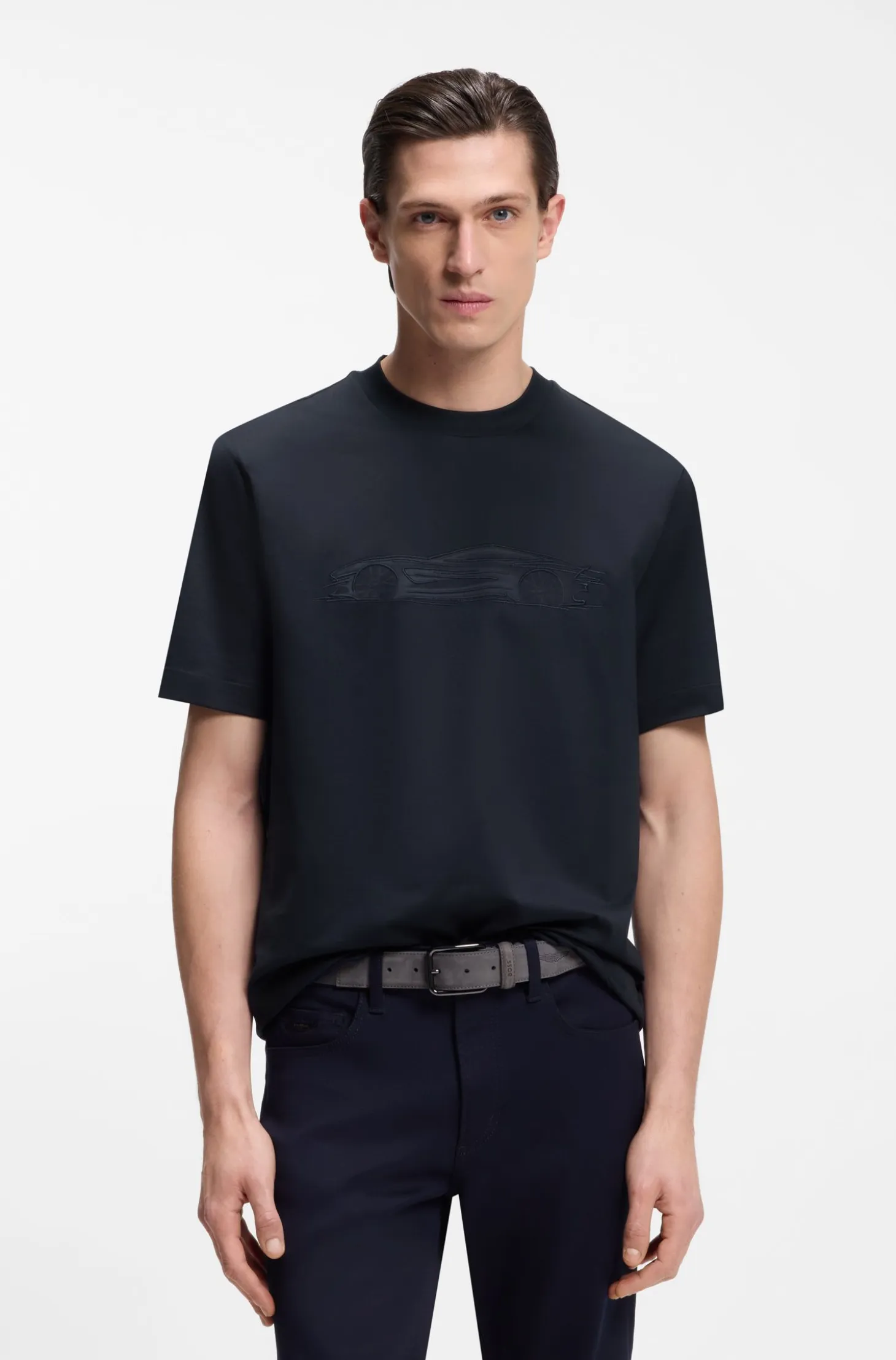 BOSS x ASTON MARTIN mercerised-cotton T-shirt with car artwork