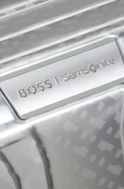 BOSS x Samsonite silver aluminium suitcase 76cm