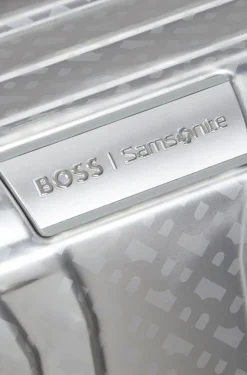 BOSS x Samsonite silver aluminium trunk suitcase 80cm