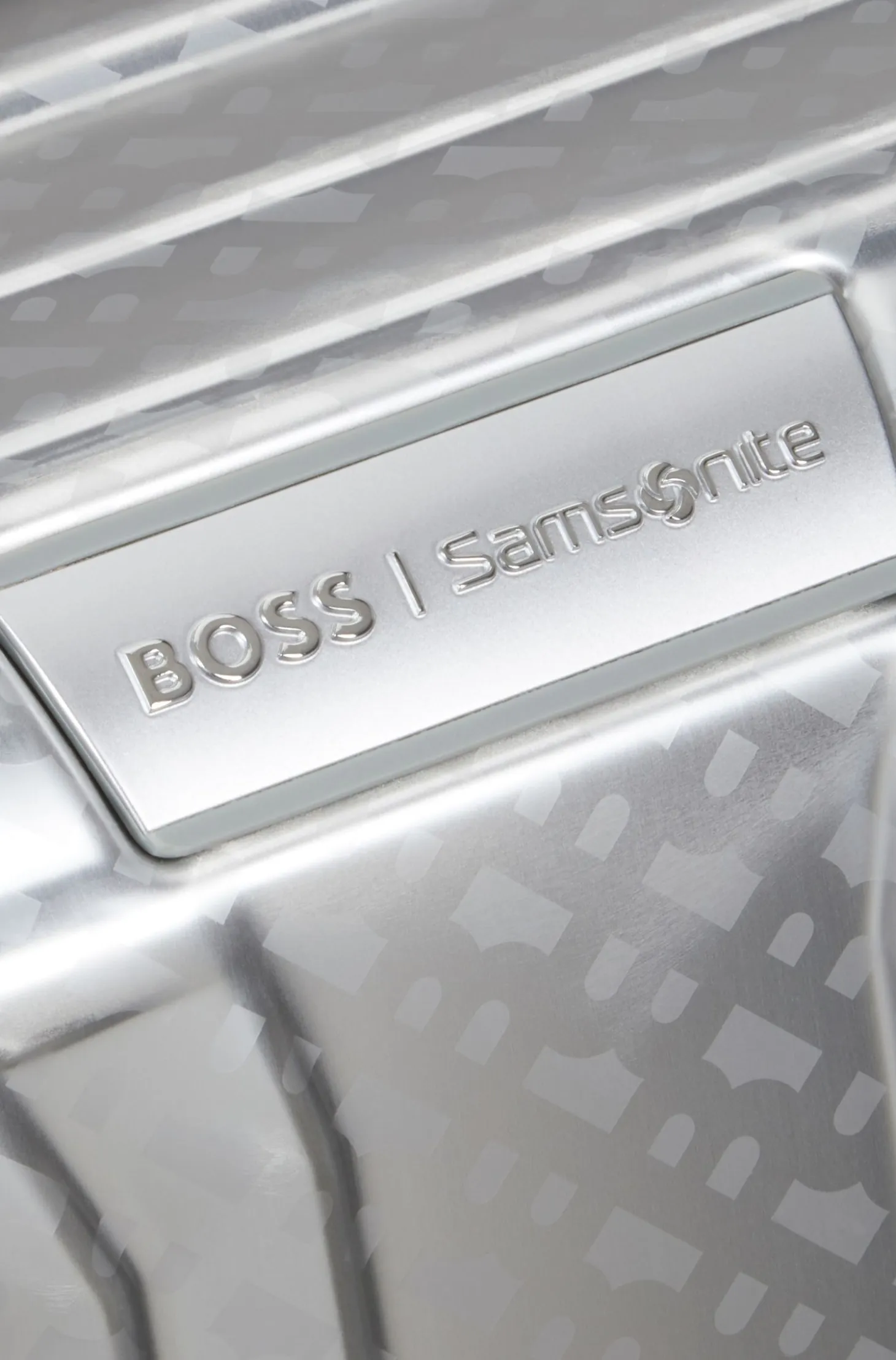 BOSS x Samsonite silver aluminium trunk suitcase 80cm