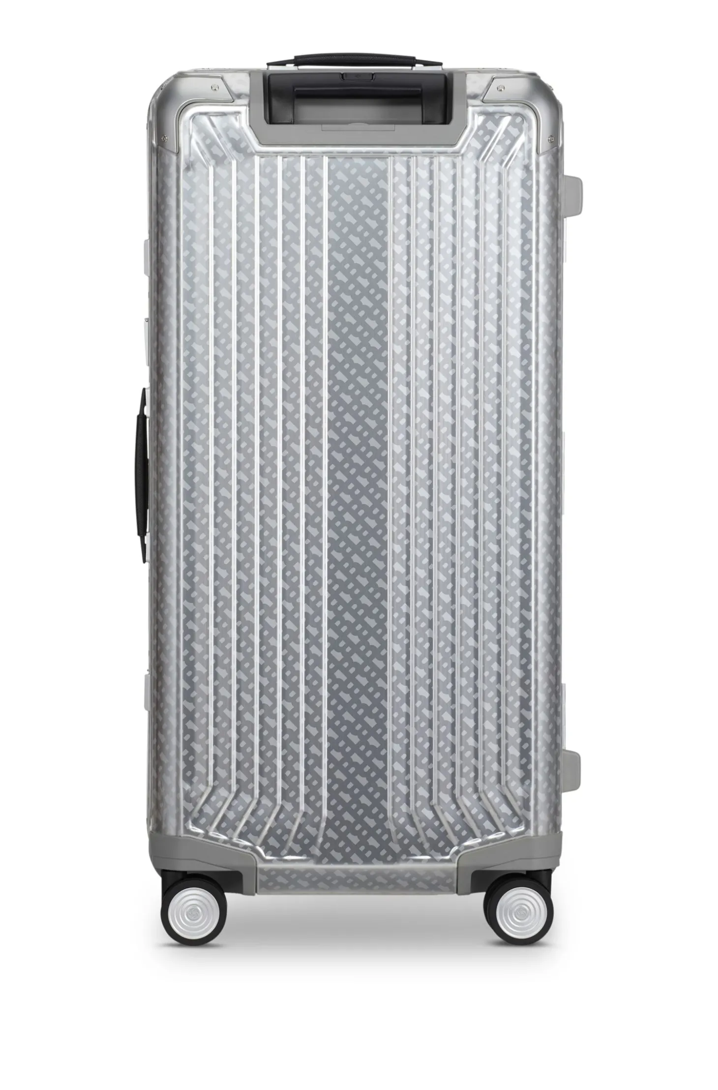 BOSS x Samsonite silver aluminium trunk suitcase 80cm