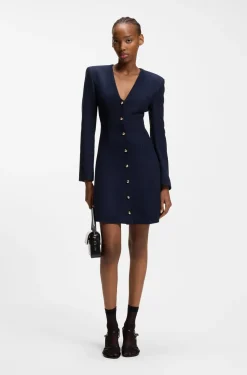 Bouclé dress with gold-tone buttons