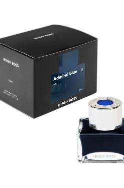Branded fountain pen ink bottle in blue