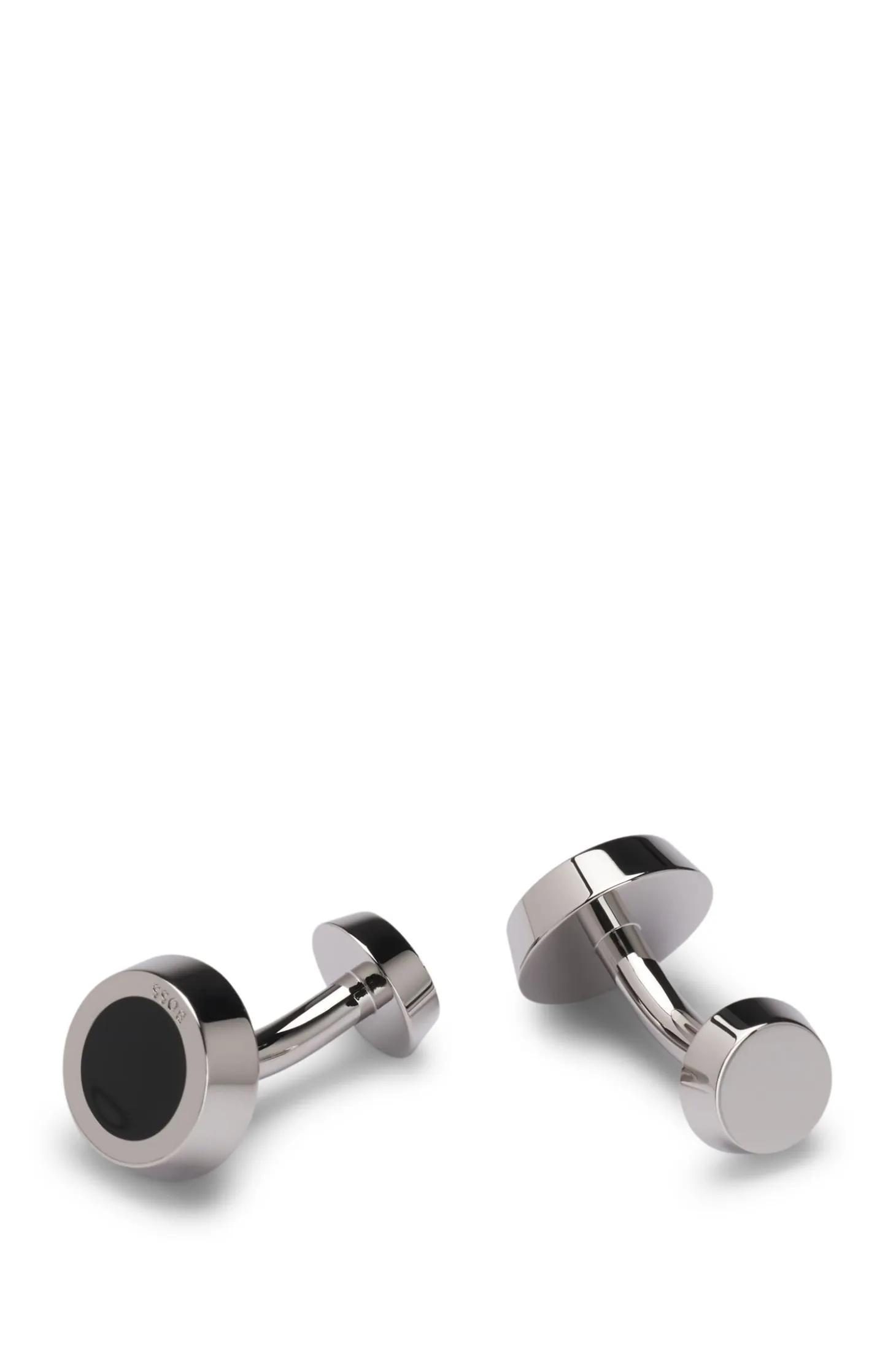 Brass cufflinks with engraved-logo enamel insert
