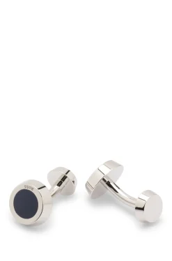Brass cufflinks with engraved-logo enamel insert