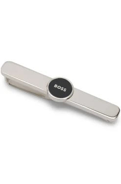 Brass tie clip with round logo detail