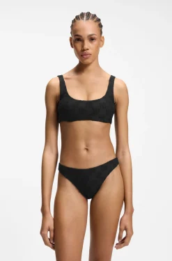 Brazilian bikini bottoms in stretch terry with stacked logos