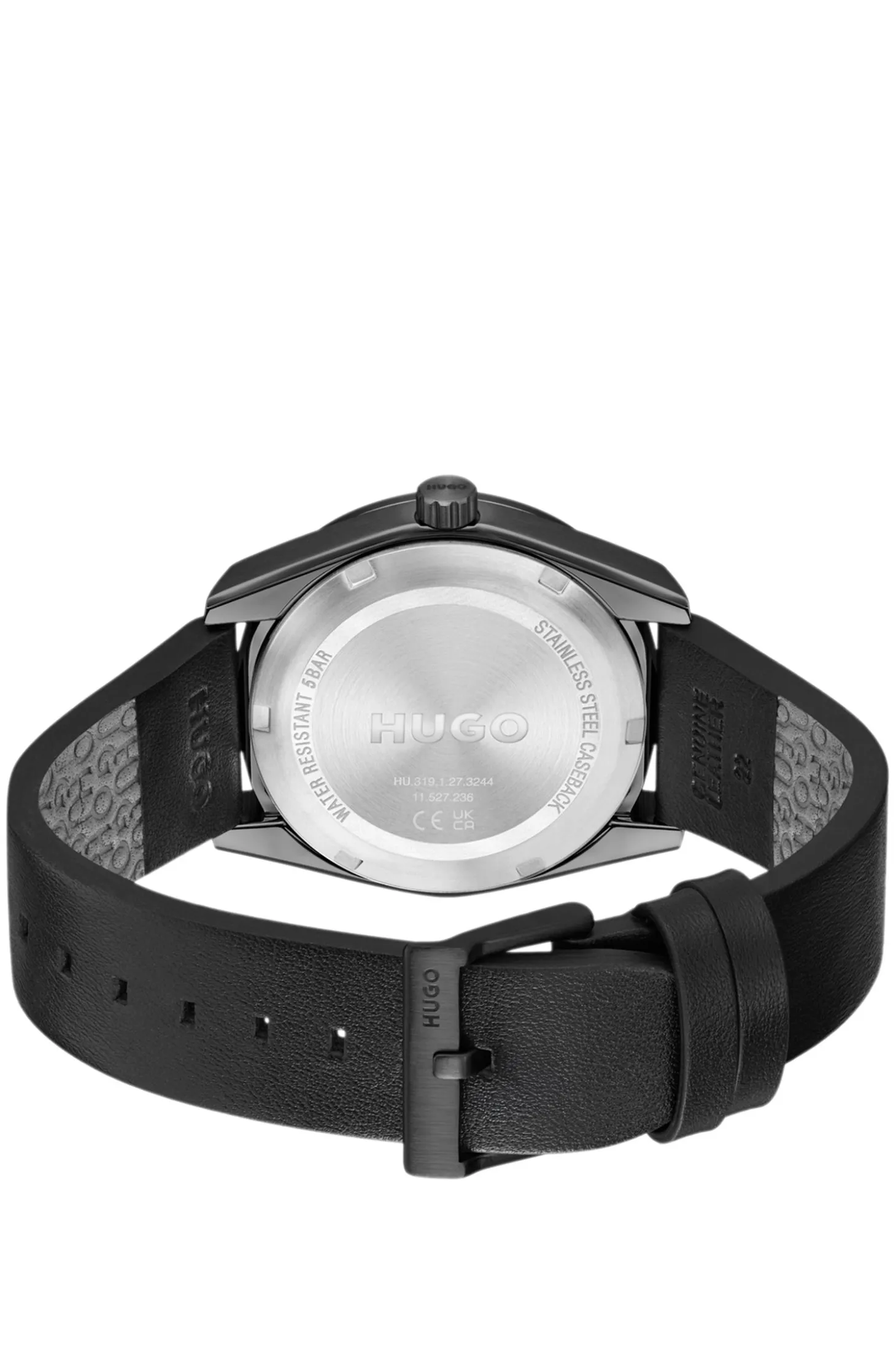 #BRIGHT SPORT Black-plated watch with tonal leather strap