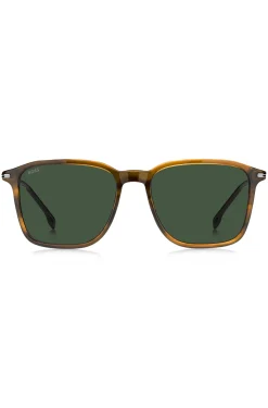 Brown-horn sunglasses with silver-tone temples