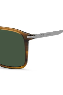 Brown-horn sunglasses with silver-tone temples