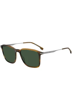 Brown-horn sunglasses with silver-tone temples