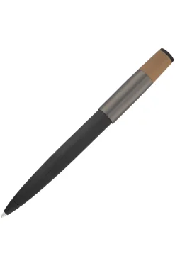 Brushed ballpoint pen with camel-coloured trim