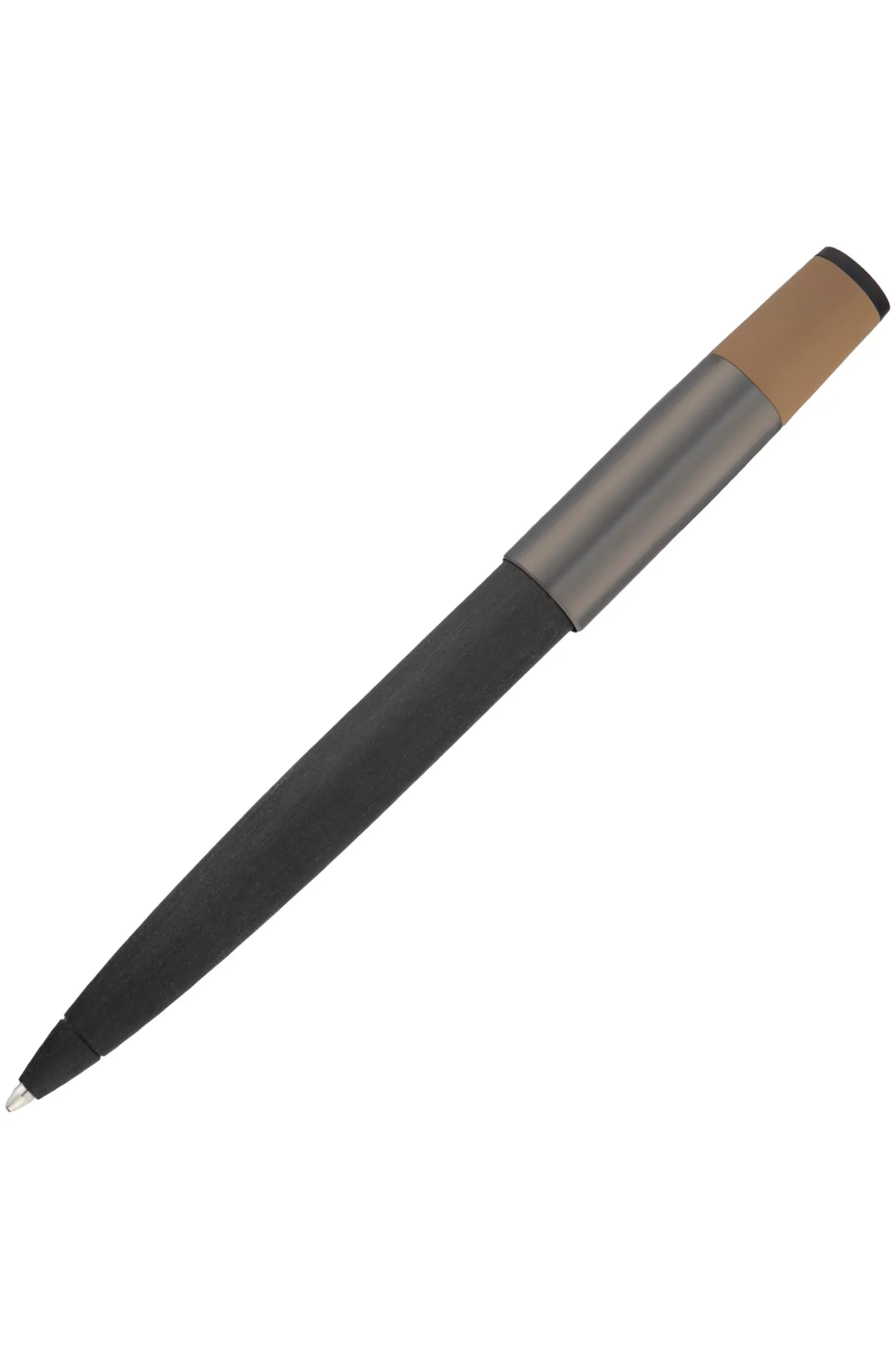 Brushed ballpoint pen with camel-coloured trim