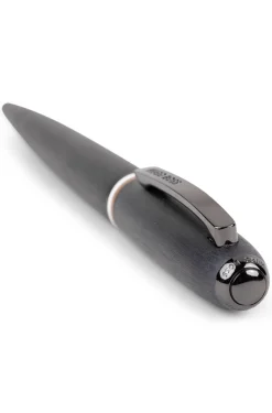 Brushed ballpoint pen with signature-stripe ring