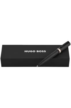 Brushed black ballpoint pen with signature-stripe ring