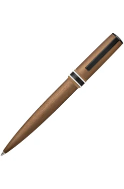 Brushed camel ballpoint pen with signature-stripe ring