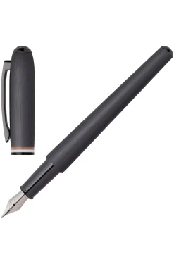 Brushed fountain pen with signature-stripe midring