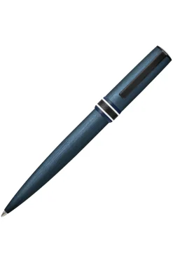 Brushed navy ballpoint pen with striped ring