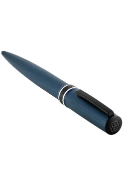 Brushed navy ballpoint pen with striped ring