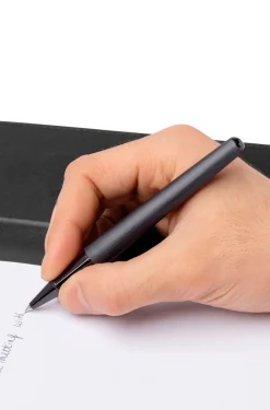 Brushed rollerball pen with signature-stripe ring