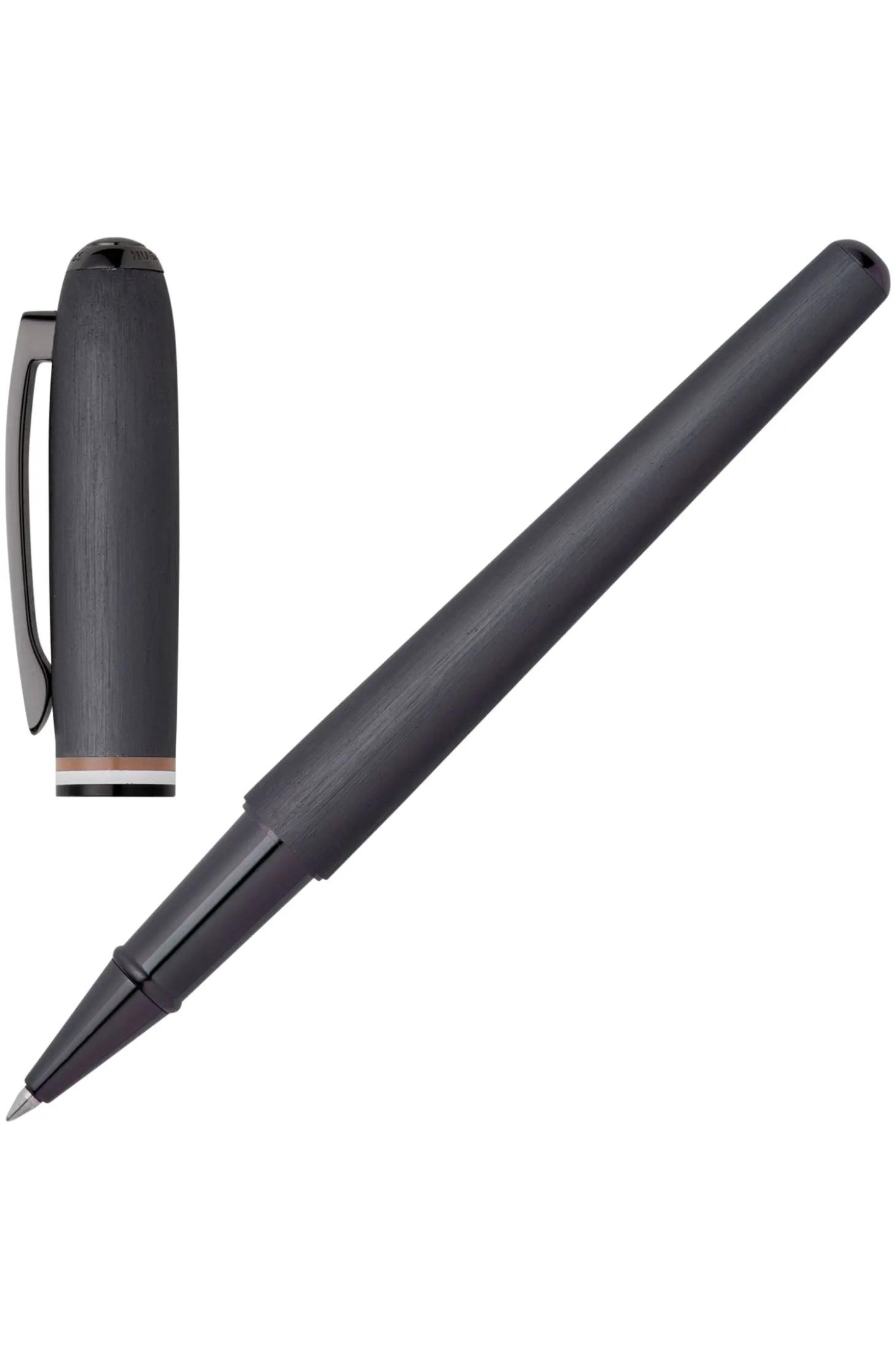 Brushed rollerball pen with signature-stripe ring
