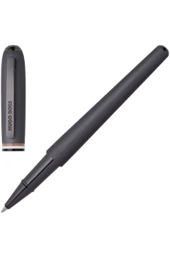 Brushed rollerball pen with signature-stripe ring