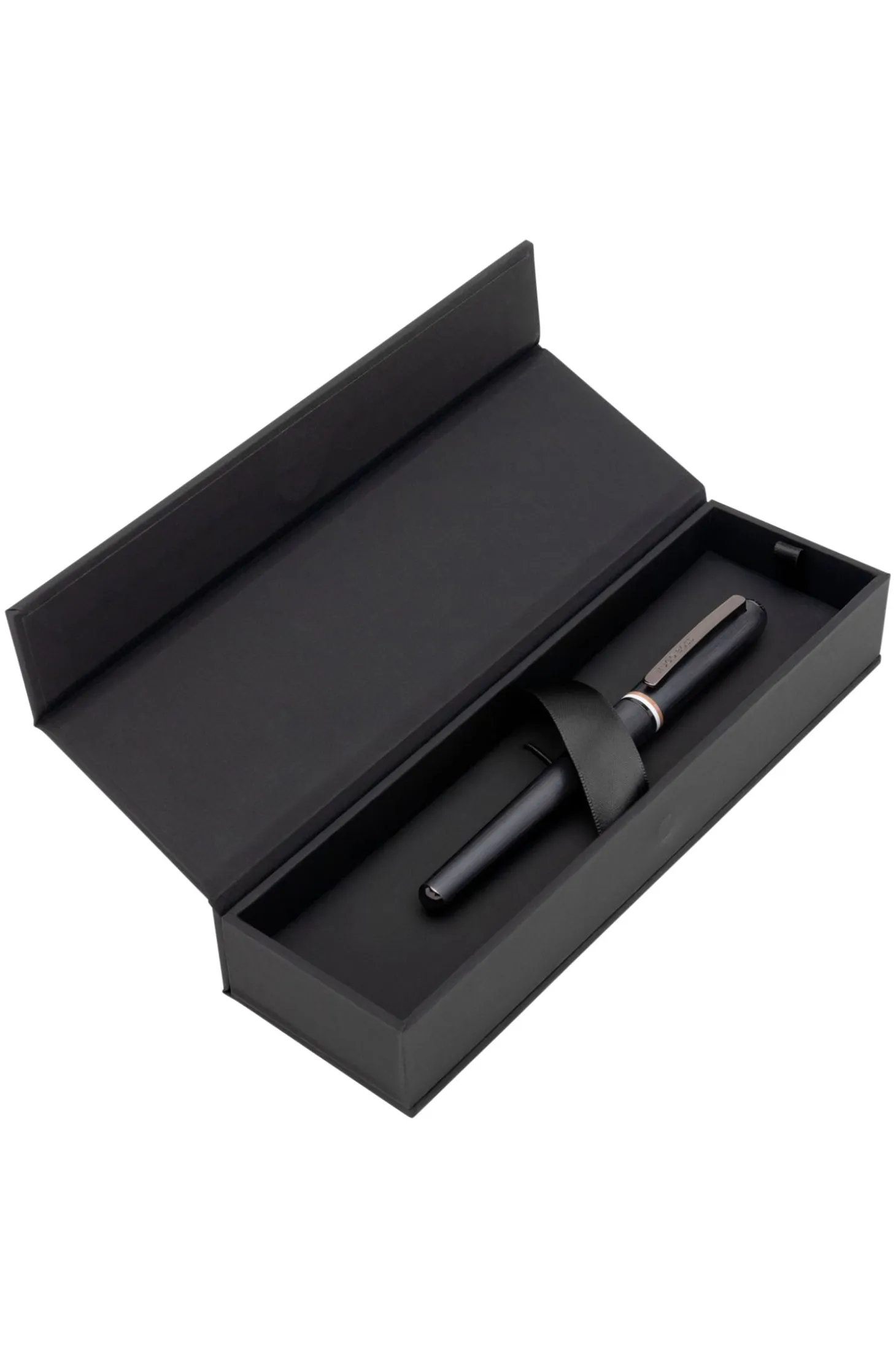 Brushed rollerball pen with signature-stripe ring