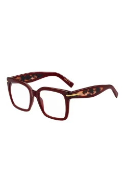 Burgundy-acetate optical frames with gold-tone hinges