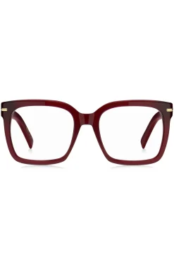 Burgundy-acetate optical frames with gold-tone hinges