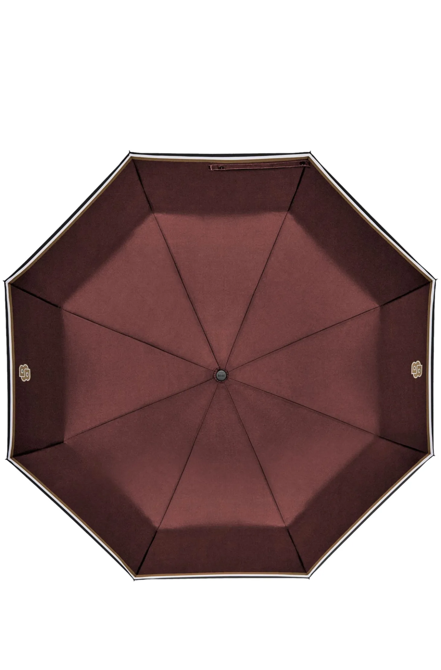 Burgundy pocket umbrella with Double B and signature stripes