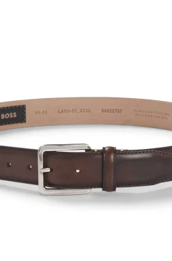 Business belt in Italian leather with brass buckle