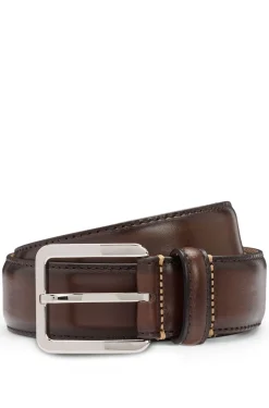 Business belt in Italian leather with brass buckle